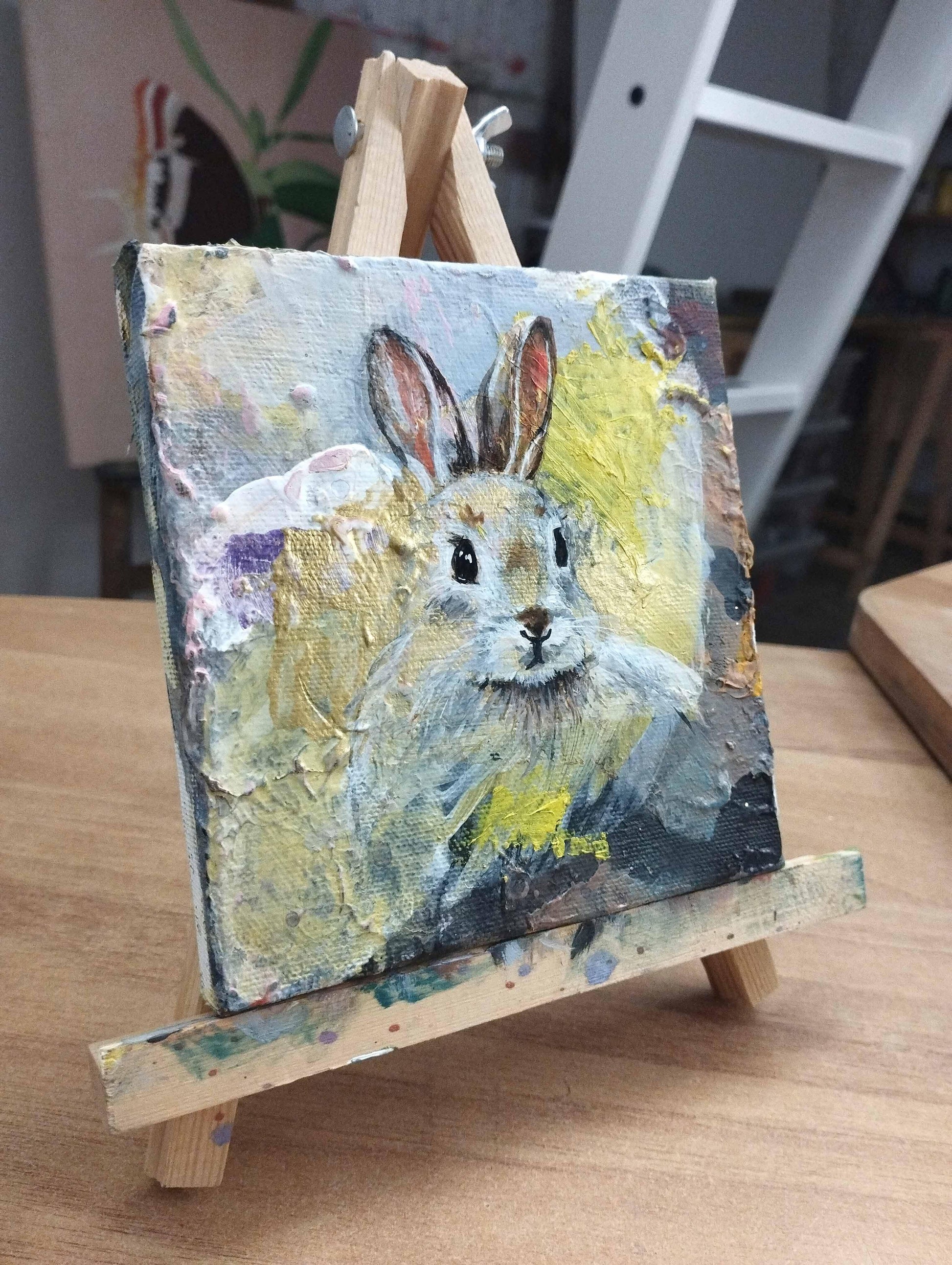 Premium Gemälde 'Hase' 13,3 x 13,3 cm - Heinz