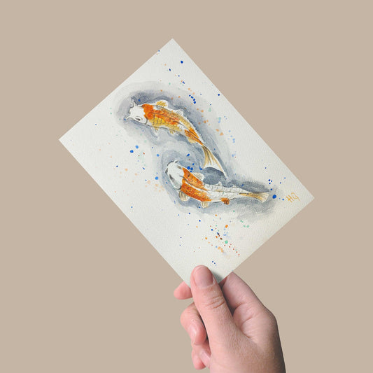 Aquarell-Grußkarte 'Koi-Karpfen' - Heinz