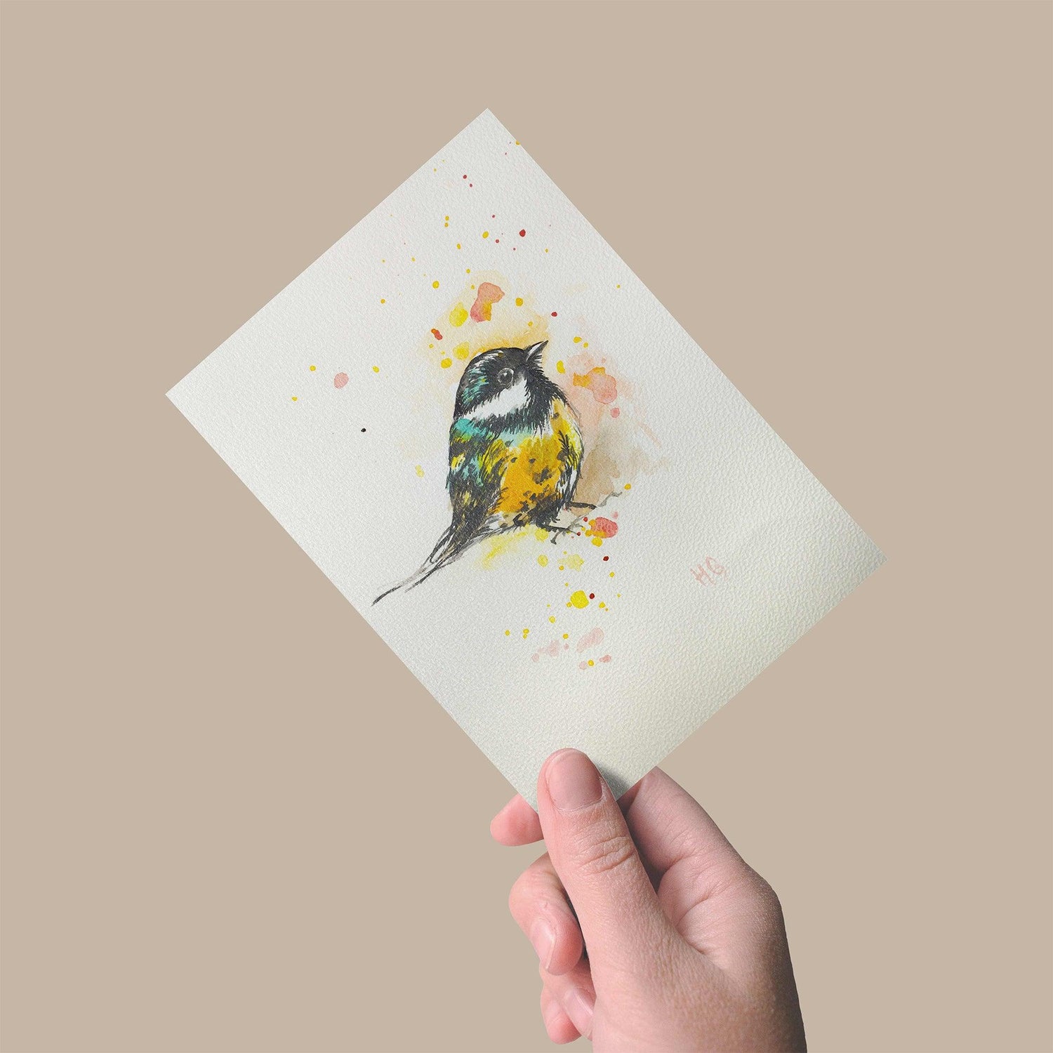 Aquarell-Grußkarte 'Kohlmeise' - Heinz