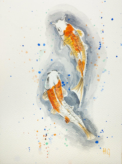 Aquarell-Grußkarte 'Koi-Karpfen' - Heinz