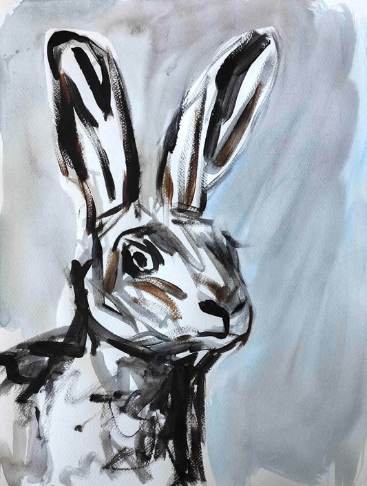 Aquarellbild Hasenporträt (30 × 40 cm)