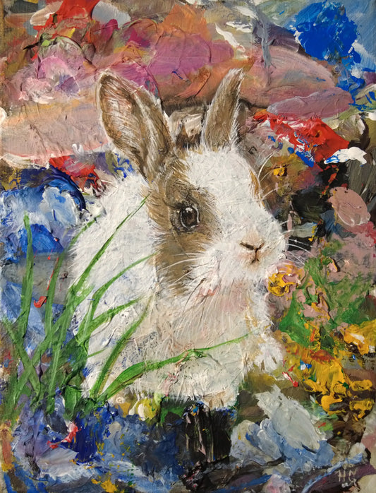 Reduziertes Hasenporträt, Acrylbild auf Leinwand, minimalistisches Tierportrait für Wohnzimmer oder Flur