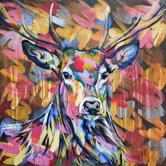 Gemälde bunter Reh – handgemaltes Original Acrylbild (60 x 60 cm)