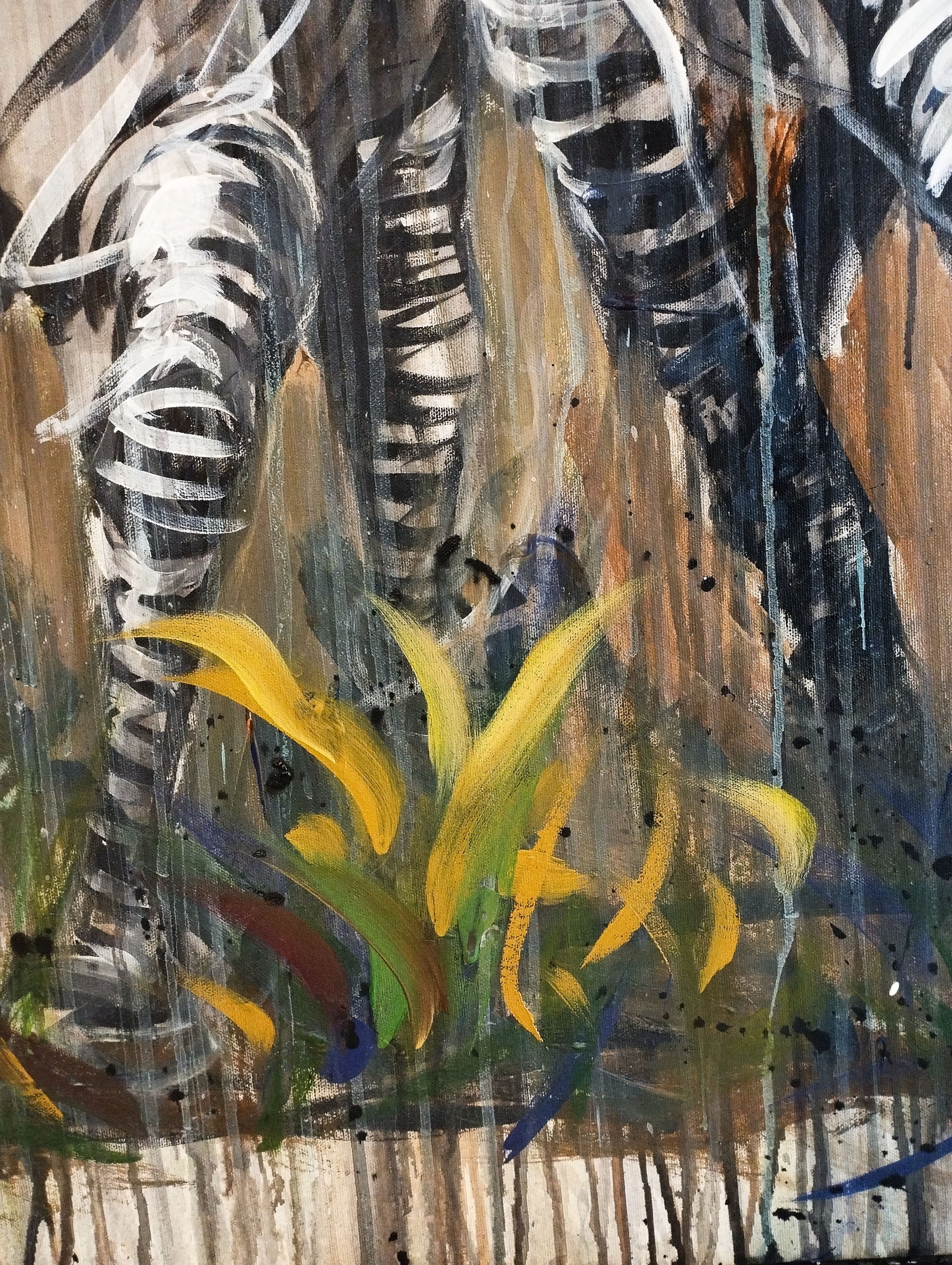 Heinz Acrylbild Acrylgemälde auf Leinwand - „Drei Zebras – drei Seelen in Bewegung“ 120 x 120 cm