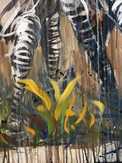 Heinz Acrylbild Acrylgemälde auf Leinwand - „Drei Zebras – drei Seelen in Bewegung“ 120 x 120 cm