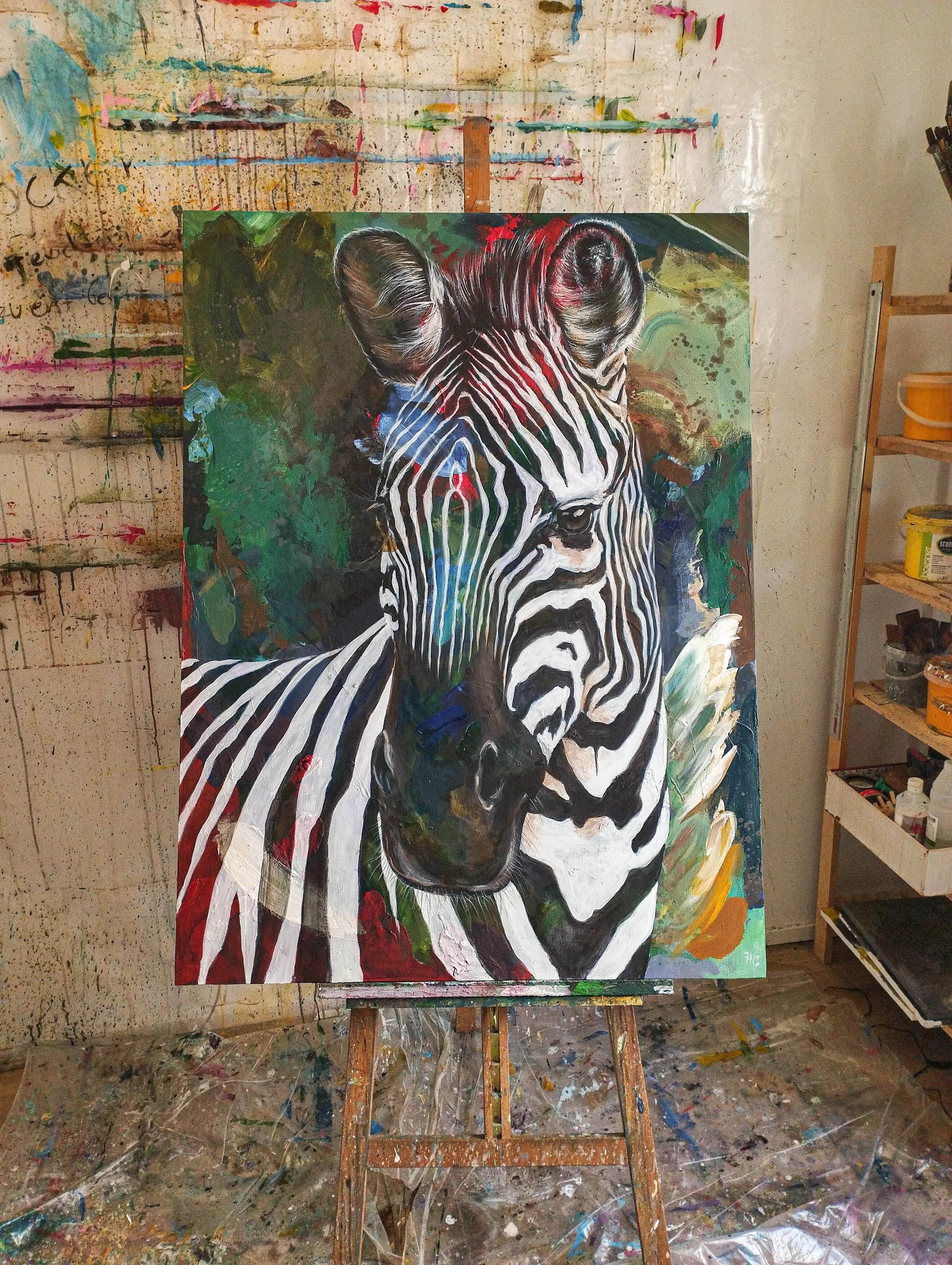 Gemälde Zebra – handgemaltes Original Acrylbild (125,5 x 95,5 cm)