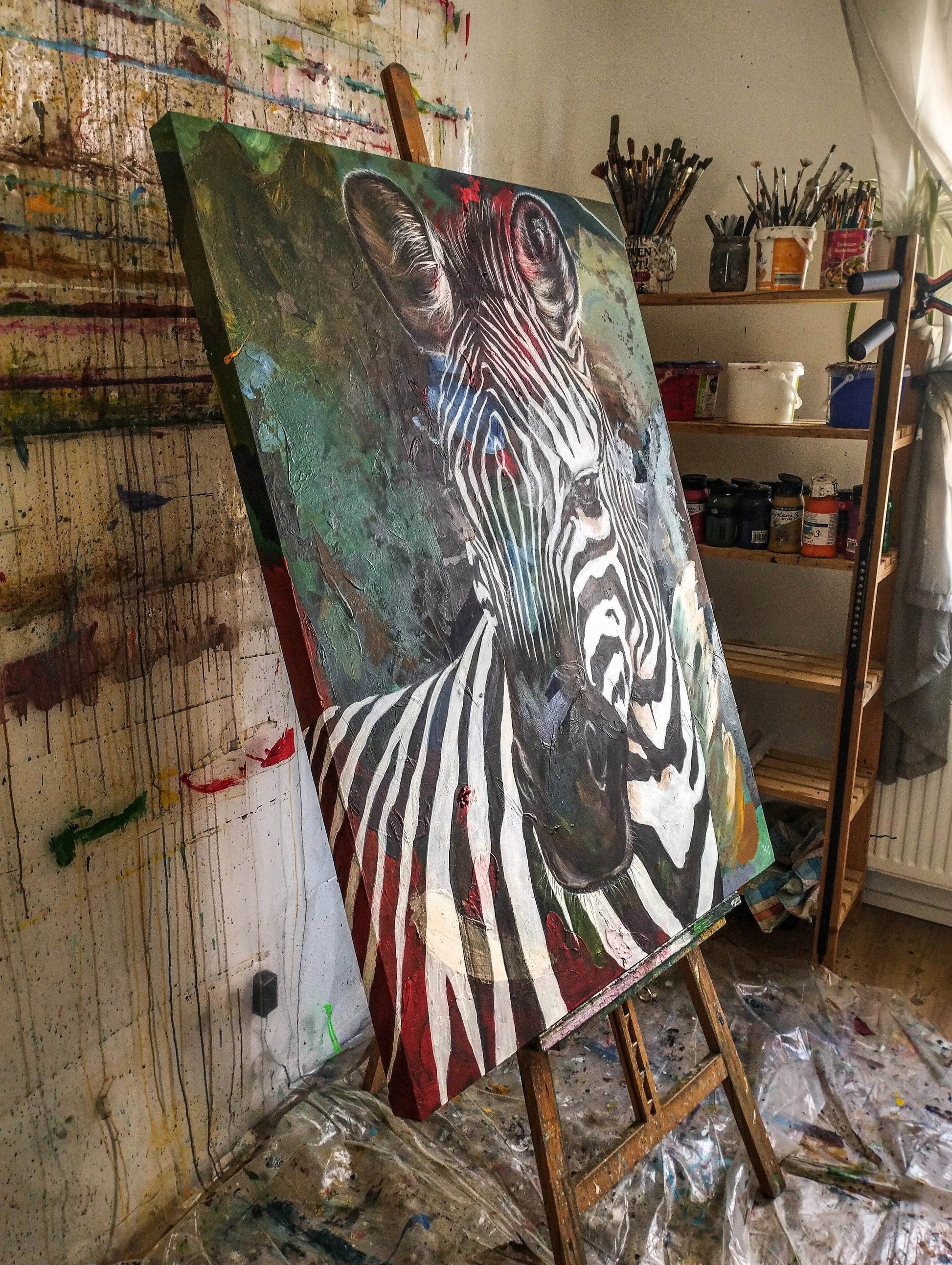 Gemälde Zebra – handgemaltes Original Acrylbild (125,5 x 95,5 cm)