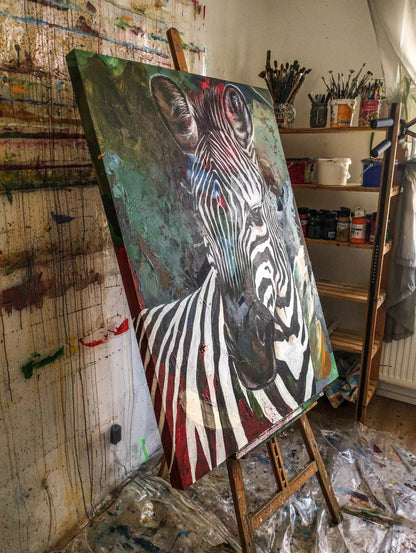 Gemälde Zebra – handgemaltes Original Acrylbild (125,5 x 95,5 cm)