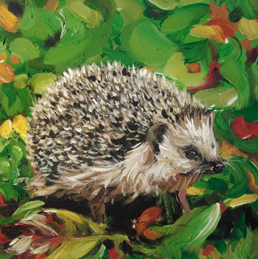 Igel Acrylbild auf Leinwand von oben gesehen, dekoratives Tierportrait für Wohnzimmer oder Kinderzimmer