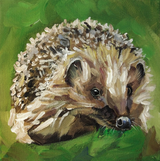 Neugieriger Igel Acrylbild auf Leinwand, dekoratives Tierportrait für Wohnzimmer oder Büro