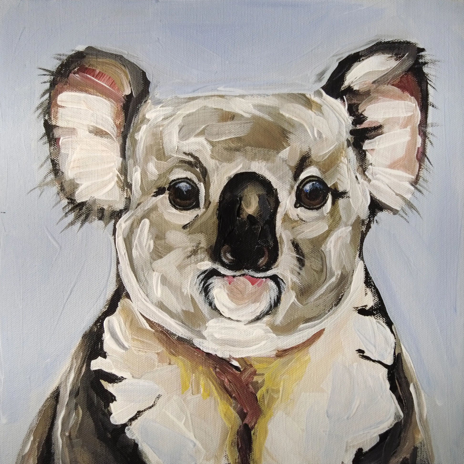 Koala Acrylbild auf Leinwand in Grau-Blautönen, dekoratives Tierportrait für Wohnzimmer oder Büro