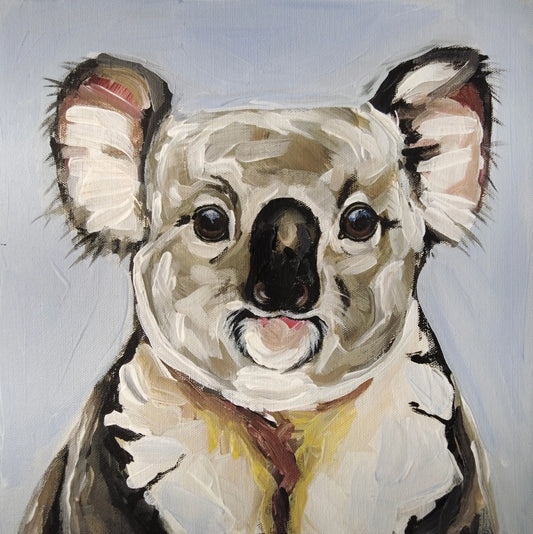 Koala Acrylbild auf Leinwand in Grau-Blautönen, dekoratives Tierportrait für Wohnzimmer oder Büro