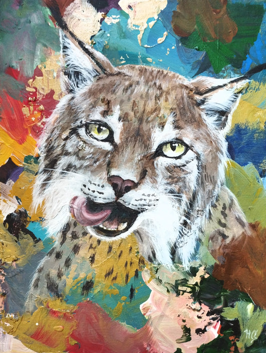 Lynx painting – hand-painted original acrylic painting (30 x 40 cm)