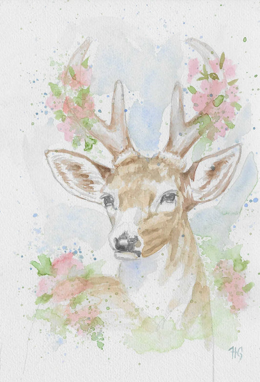 Postkarte „Reh“ – Handgemalt