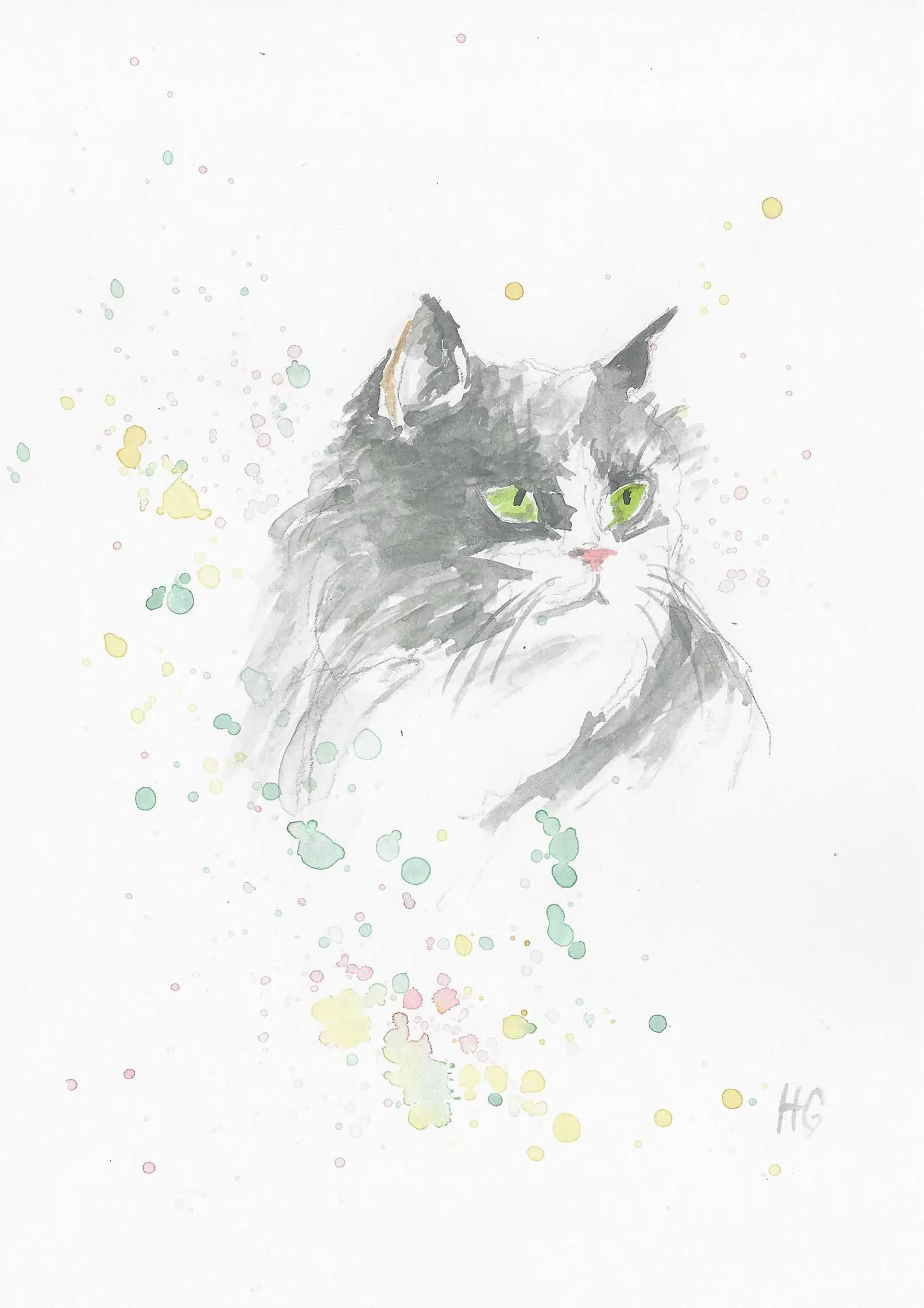 Carte postale « Chat noir » – Peinte à la main 
