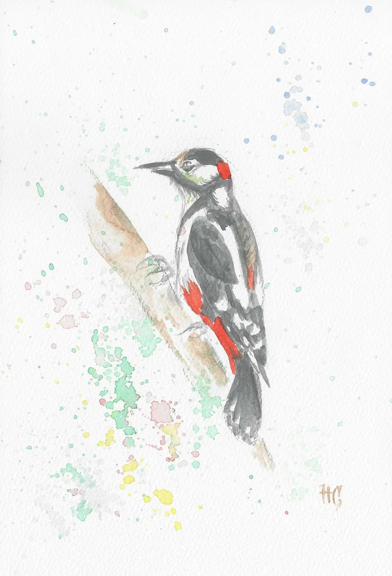 Postcard “Woodpecker” – Hand-painted