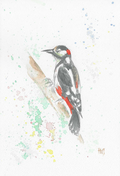 Postcard “Woodpecker” – Hand-painted