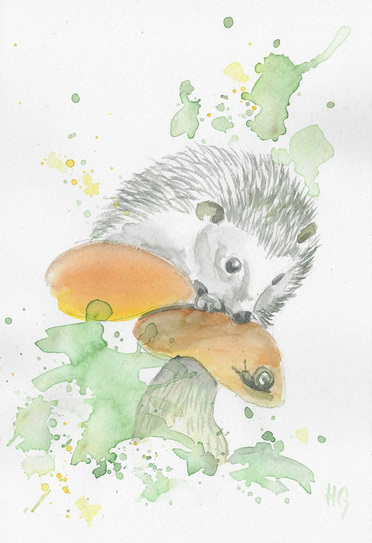Postkarte „Pilz-Igel" – Handgemalt