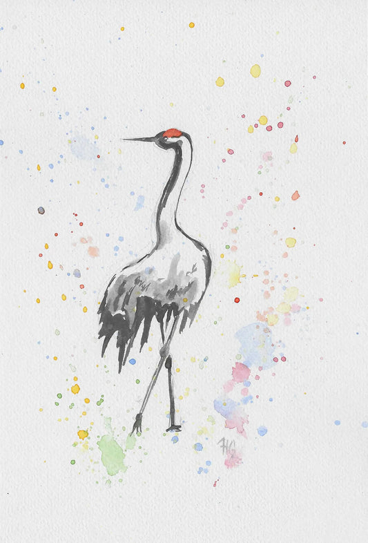 Postkarte „Storch" – Handgemalt
