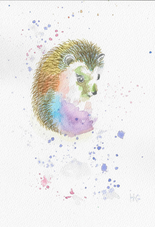 Carte postale – « Hérisson coloré » – peinte à la main 