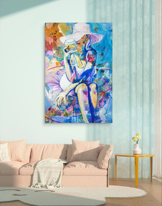 H1Z ART Acrylbild Gemälde Poolträume – handgemaltes Original Acrylbild (60 x 90 cm)