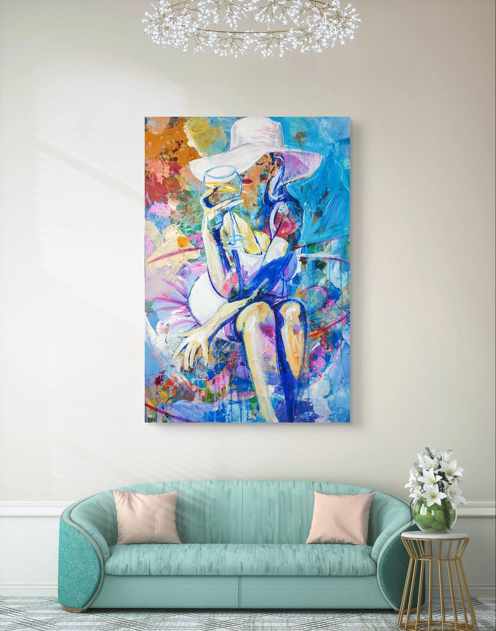 H1Z ART Acrylbild Gemälde Poolträume – handgemaltes Original Acrylbild (60 x 90 cm)