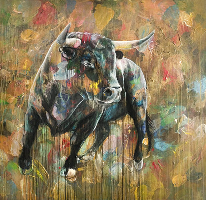 Painting Strong Bull – hand-painted original acrylic painting (140 x 145 cm)