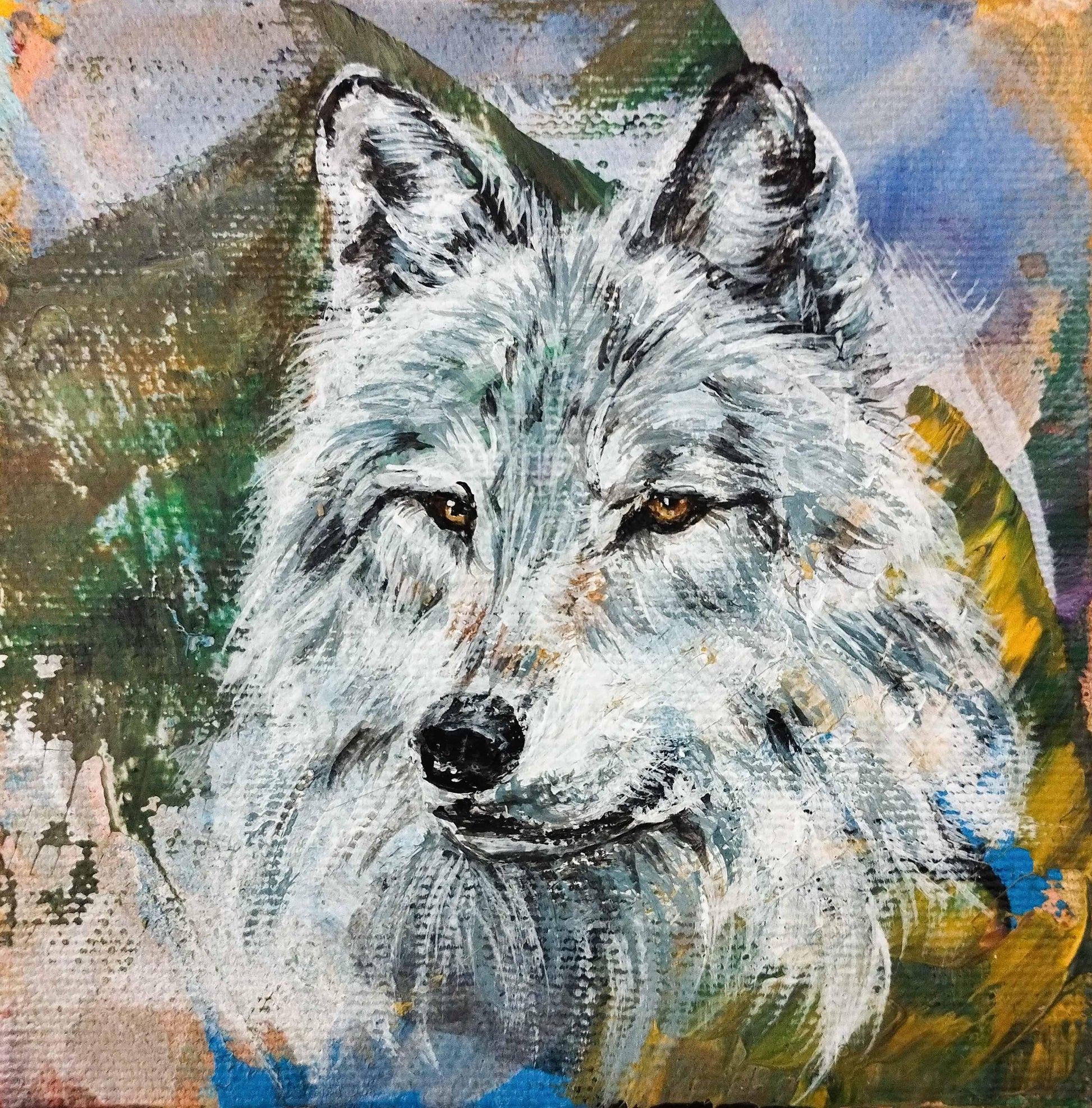 Premium Gemälde "Wolf 1" 11 x 10,5 cm - Heinz