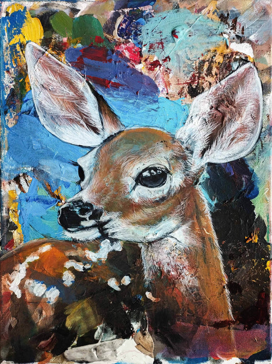 Gemälde Reh Kitz – handgemaltes Original Acrylbild (30 × 40 cm)