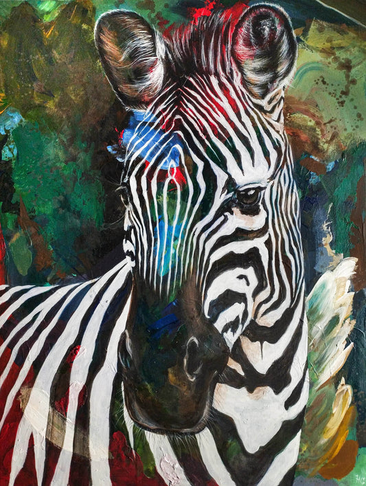 Gemälde Zebra – handgemaltes Original Acrylbild (125,5 x 95,5 cm)