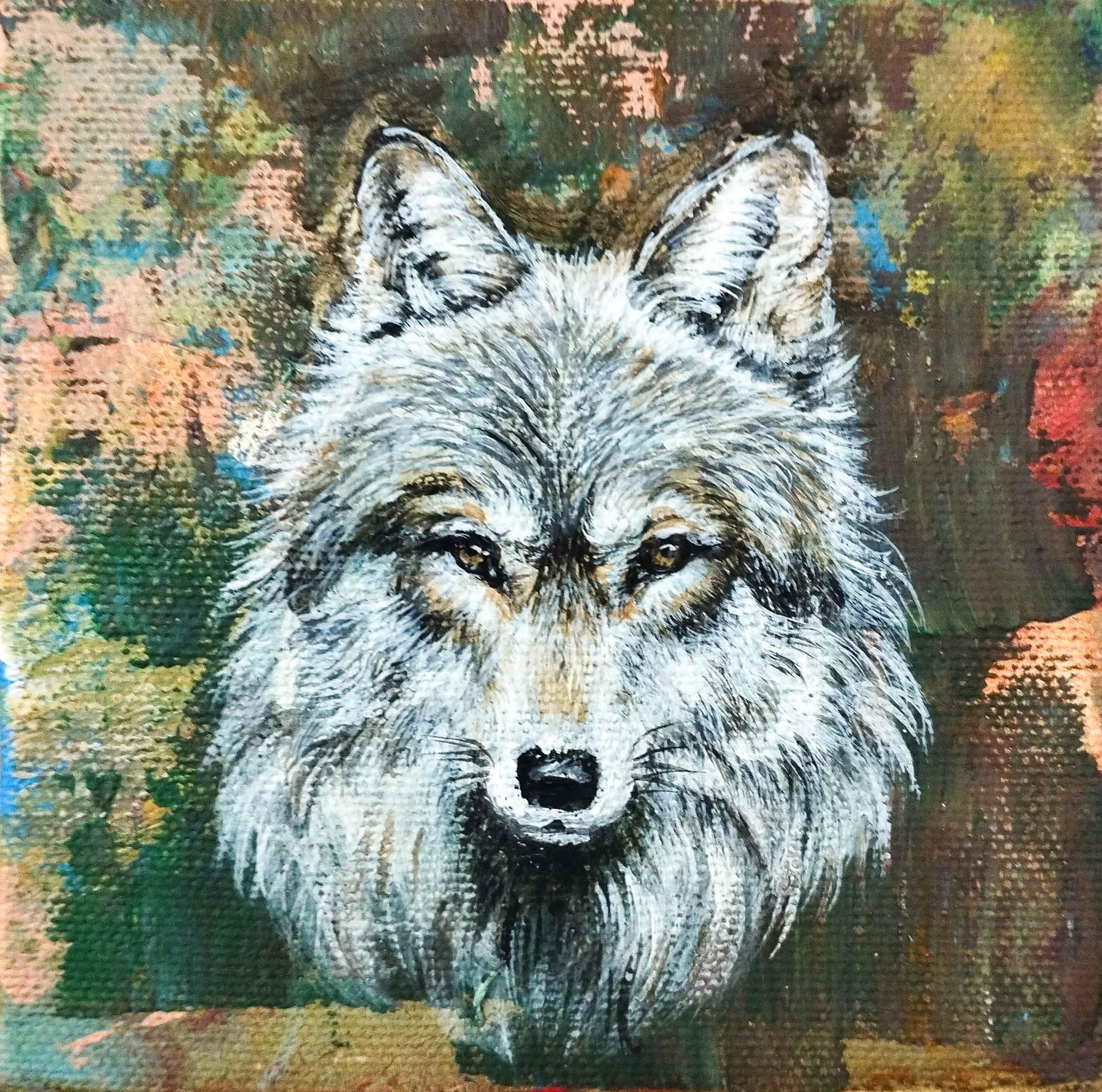 Premium Gemälde "Wolf 2" 11 x 10,5 cm - Heinz