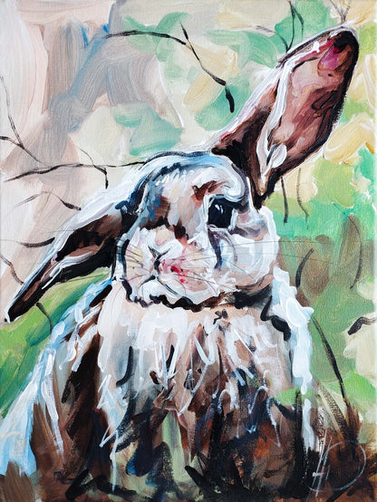 Heinz Acrylbild Acrylgemälde auf Leinwand - „Wiesensprung – Kaninchen III“ 30 x 40 cm