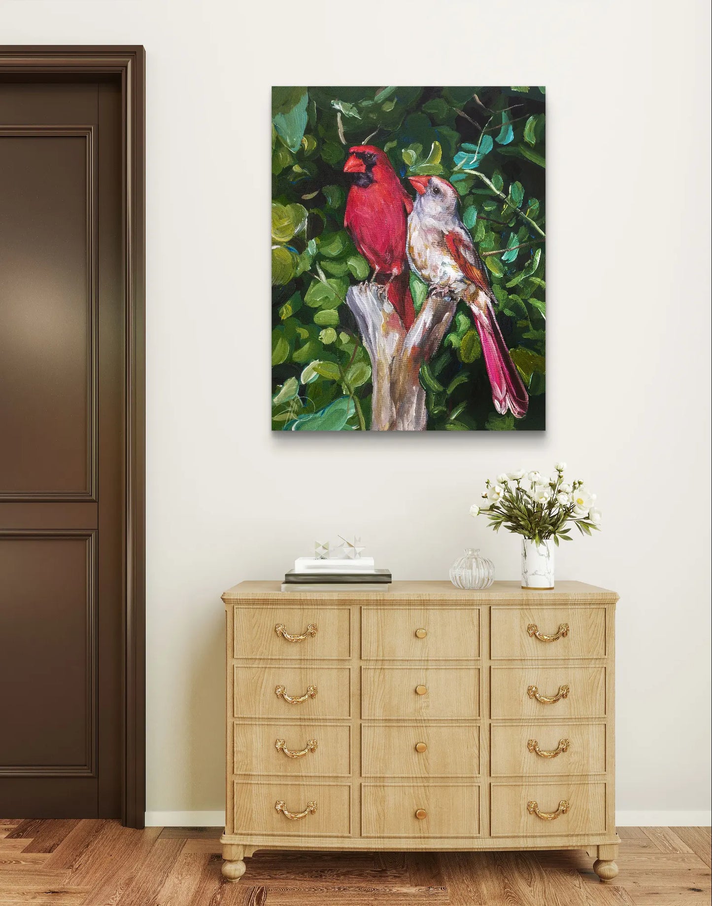 Gemälde Kardinalspaar – handgemaltes Original Acrylbild (40 x 50 cm)