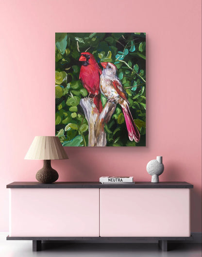 Gemälde Kardinalspaar – handgemaltes Original Acrylbild (40 x 50 cm)