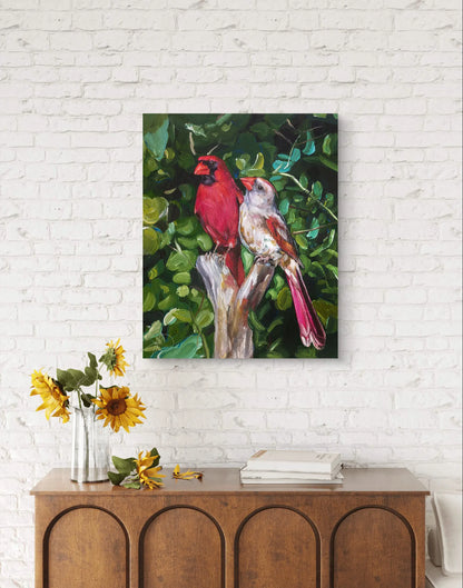 Gemälde Kardinalspaar – handgemaltes Original Acrylbild (40 x 50 cm)