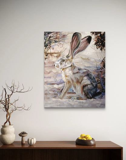 Sanftes Hase Acrylbild auf Leinwand, minimalistisches Tierportrait für Schlafzimmer oder ruhige Ecken.