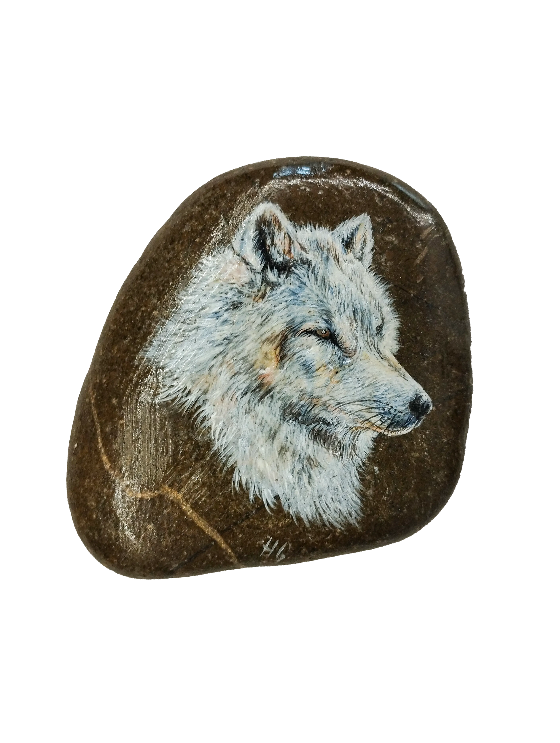 H1Z ART Geschenk Wolf Original handgemalt Acryl auf Naturstein