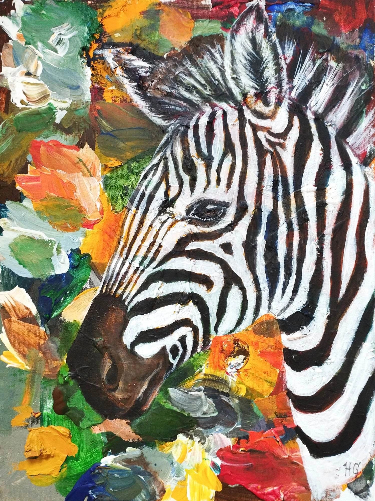 Handgemalte Zebra von Gulanra heinz, h1z-art, Heinz Atelier. handgemalt mit acrylfarbe