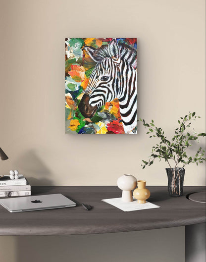 Gemälde bunt Zebra – handgemaltes Original Acrylbild (30 x 40 cm) - H1Z Art