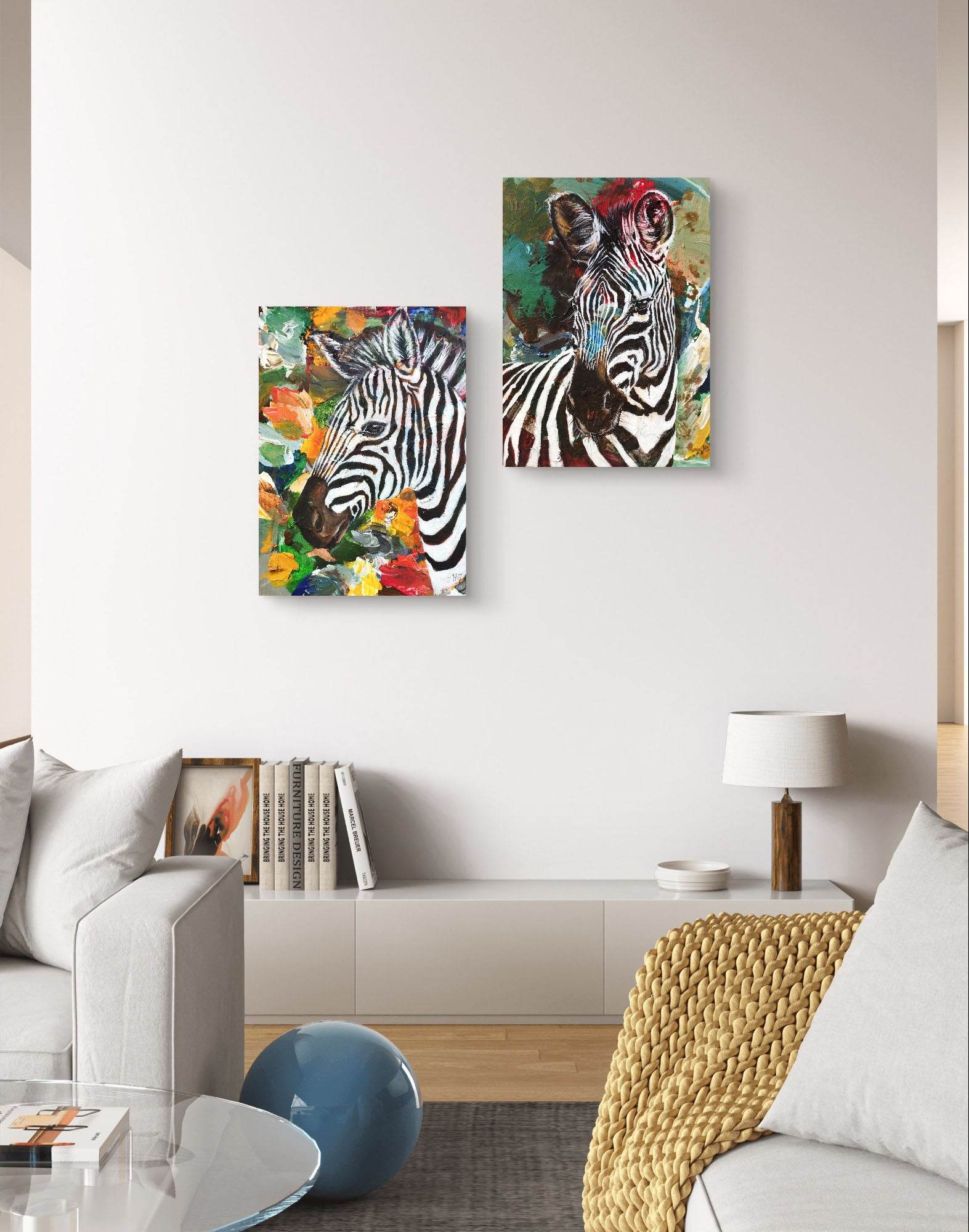 Gemälde bunt Zebra – handgemaltes Original Acrylbild (30 x 40 cm) - H1Z Art