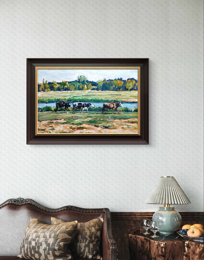Heinz Acrylbild Acrylgemälde auf Leinwand - „Am Fluss der Kühe – Ein Sommertag“ 95 x 60 cm
