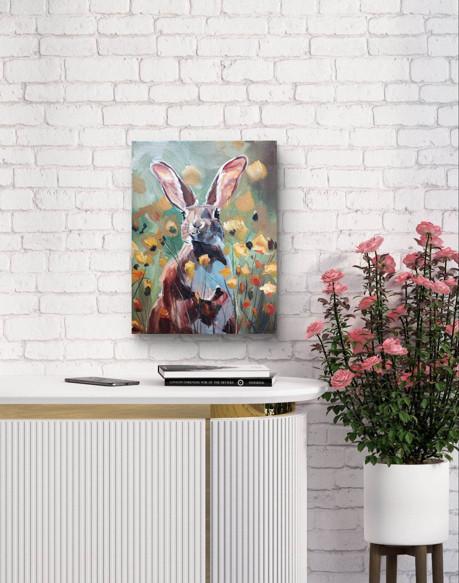 Gemälde Hase im Frühling – handgemaltes Original Acrylbild (30 x 40 cm) - H1Z Art