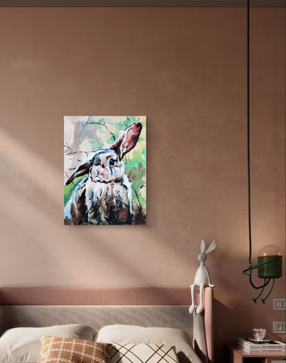 Heinz Acrylbild Acrylgemälde auf Leinwand - „Wiesensprung – Kaninchen III“ 30 x 40 cm