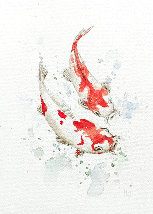 Postkarte „Koi Karpfen“ – Handgemalt