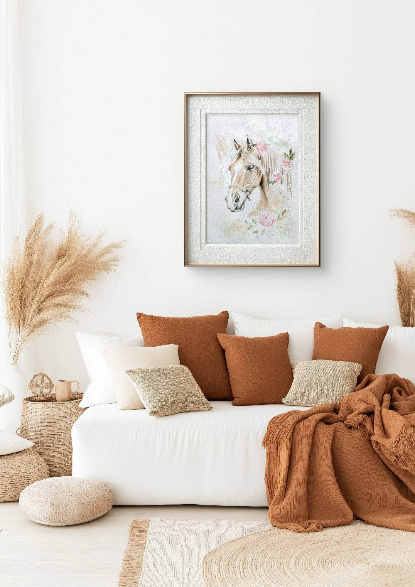 Aquarellbild Pferd mit Blumen (30 × 40 cm) - H1Z Art