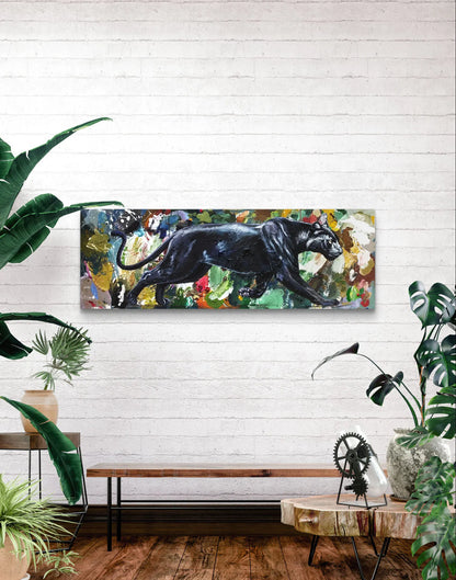 Panther painting – hand-painted original acrylic painting (120 x 40 cm)