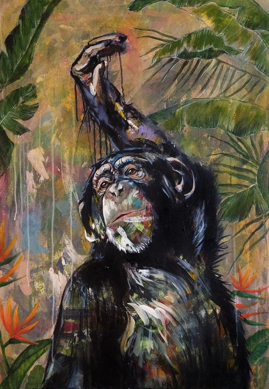 Gemälde eleganter Affe – handgemaltes Original Acrylbild (96 x 67 cm)