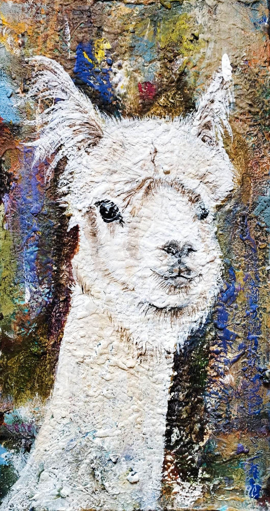 Gemälde Lama – handgemaltes Original Acrylbild (21 x 40 cm)