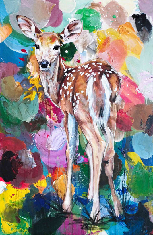 Gemälde Reh – handgemaltes Original Acrylbild (116 x 74 cm)