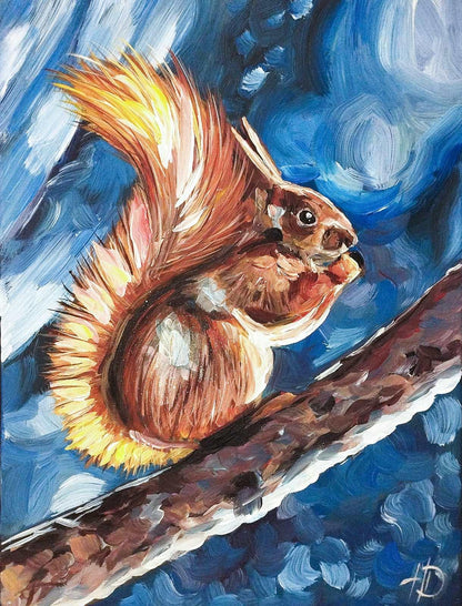 Gemälde 'Eichhörnchen im Winter' 30 x 40 cm - Heinz